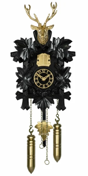 นาฬิกากุ๊กกูเยอรมัน Black Forest Germany ระบบ Quartz พร้อมเสียงดนตรี ลายกวางและสัตว์ป่าแกะสลัก ใบไม้แกะสลัก รหัสสินค้า 0096