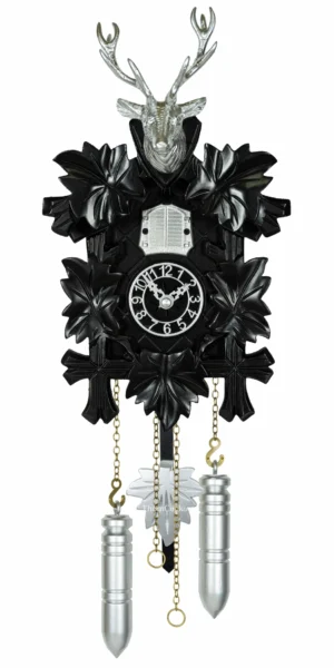 นาฬิกากุ๊กกูเยอรมัน Black Forest Germany ระบบ Quartz พร้อมเสียงดนตรี ลายกวางและสัตว์ป่าแกะสลัก ใบไม้แกะสลัก รหัสสินค้า 0097