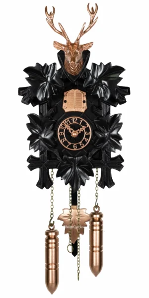 นาฬิกากุ๊กกูเยอรมัน Black Forest Germany ระบบ Quartz พร้อมเสียงดนตรี ลายกวางและสัตว์ป่าแกะสลัก ใบไม้แกะสลัก รหัสสินค้า 0098