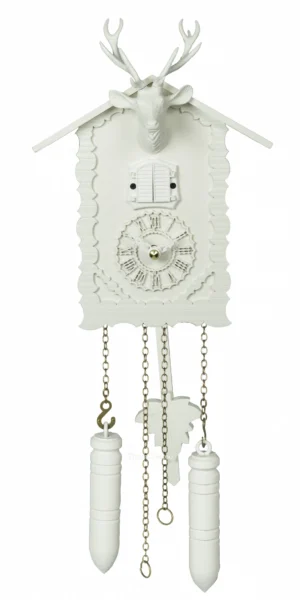 นาฬิกากุ๊กกูเยอรมัน Black Forest Germany ระบบ Quartz พร้อมเสียงดนตรี ลายกวางและสัตว์ป่าแกะสลัก สีขาว รหัสสินค้า 0058