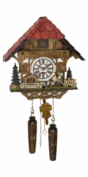 นาฬิกากุ๊กกูเยอรมัน Black Forest Germany ระบบ Quartz พร้อมเสียงดนตรี บ้านฟาร์มยุโรป กังหันน้ำหมุนได้ รหัสสินค้า 0230