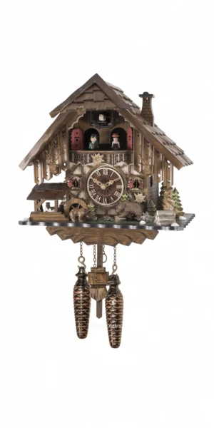 นาฬิกากุ๊กกูเยอรมัน Black Forest Germany ระบบ Quartz พร้อมเสียงดนตรี บ้านเจ้าหน้าที่ป่าไม้ ตุ๊กตาเต้นระบำ หมีเคลื่อนไหว หมีป่า รหัสสินค้า 0271