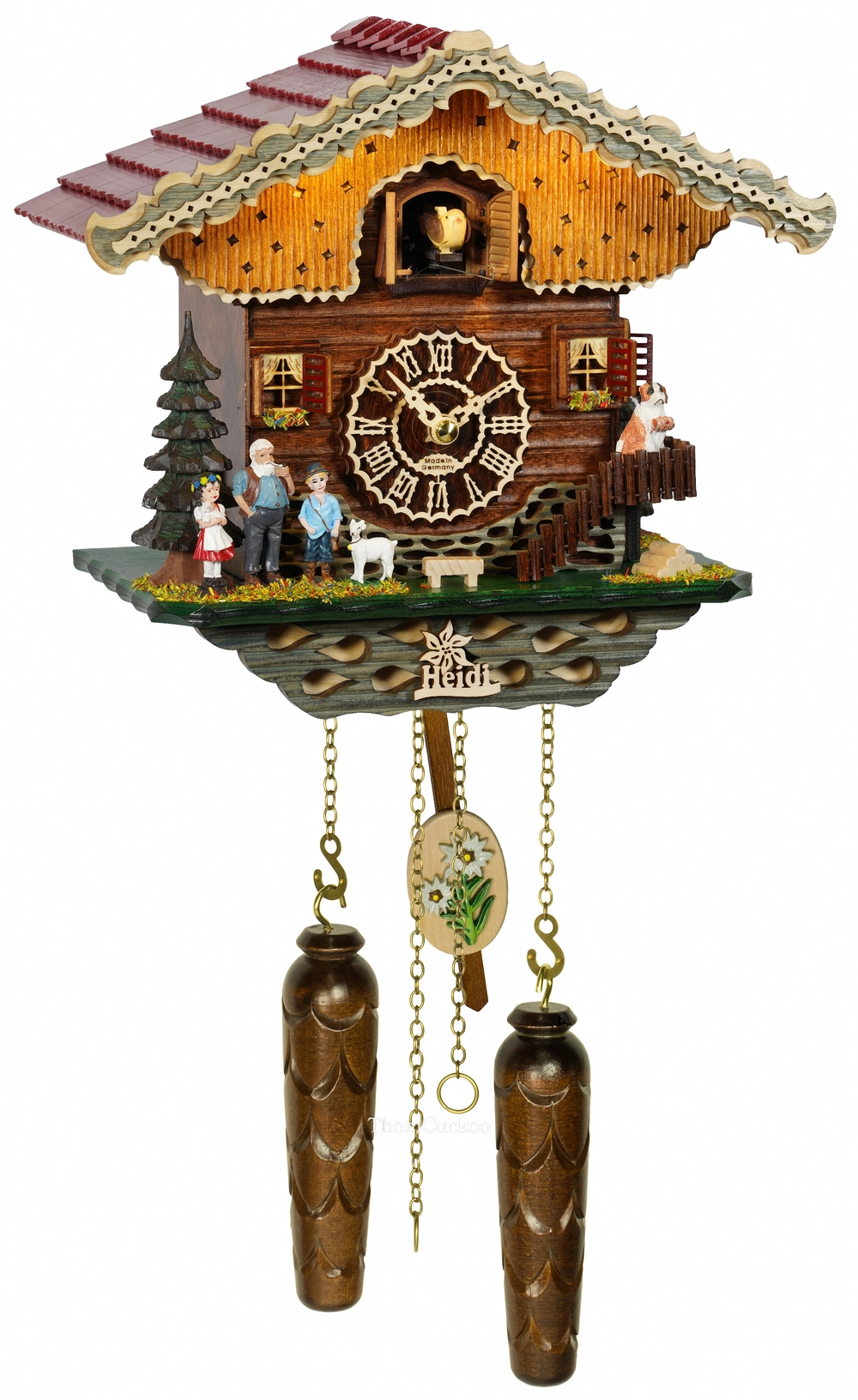 นาฬิกากุ๊กกูเยอรมัน Black Forest Germany ระบบ Quartz พร้อมเสียงดนตรี บ้าน Heidi สไตล์ยุโรป มีไฟประดับ งานเพ้นท์มือ รหัสสินค้า 0221