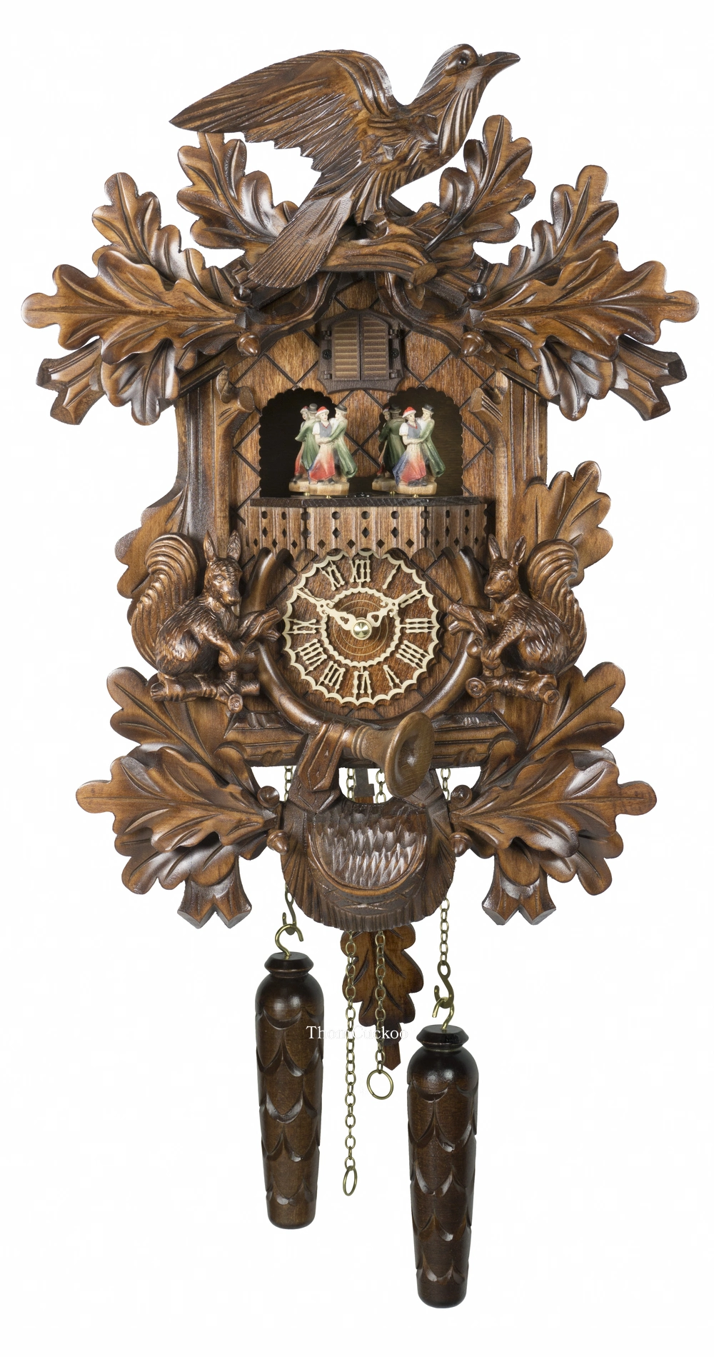 นาฬิกากุ๊กกูเยอรมัน Black Forest Germany ระบบ Quartz พร้อมเสียงดนตรี ธีมล่าสัตว์ ตุ๊กตาเต้นระบำ รหัสสินค้า 0282