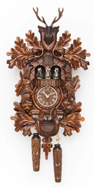 นาฬิกากุ๊กกูเยอรมัน Black Forest Germany ระบบ Quartz พร้อมเสียงดนตรี ธีมล่าสัตว์ ตุ๊กตาเต้นระบำ รหัสสินค้า 0299