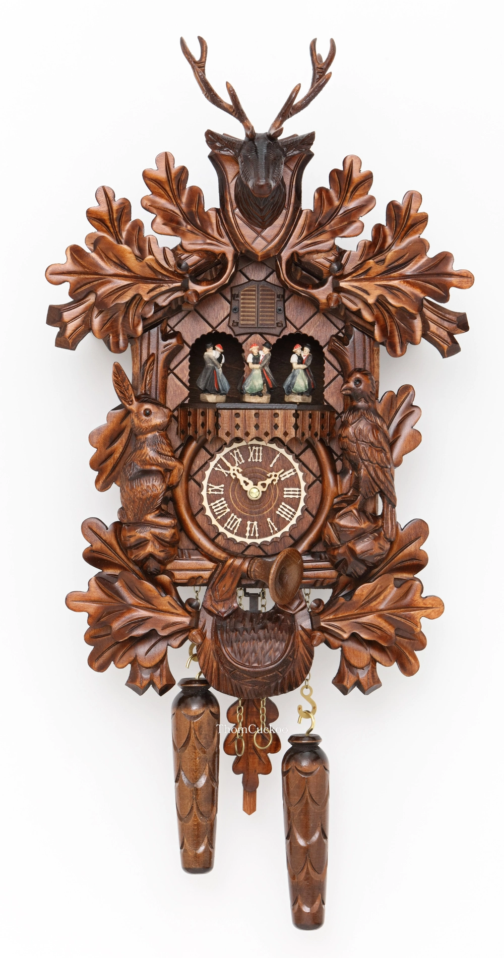 นาฬิกากุ๊กกูเยอรมัน Black Forest Germany ระบบ Quartz พร้อมเสียงดนตรี ธีมล่าสัตว์ ตุ๊กตาเต้นระบำ รหัสสินค้า 0299