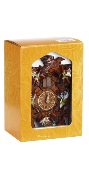 นาฬิกากุ๊กกูเยอรมัน Black Forest Germany ระบบ Quartz พร้อมเสียงดนตรี ลายใบไม้และนกแกะสลัก แพ็กกล่องของขวัญ รหัสสินค้า 0022