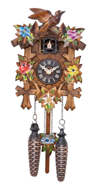นาฬิกากุ๊กกูเยอรมัน Black Forest Germany ระบบ Quartz พร้อมเสียงดนตรี ลายใบไม้และนกแกะสลัก รหัสสินค้า 0001