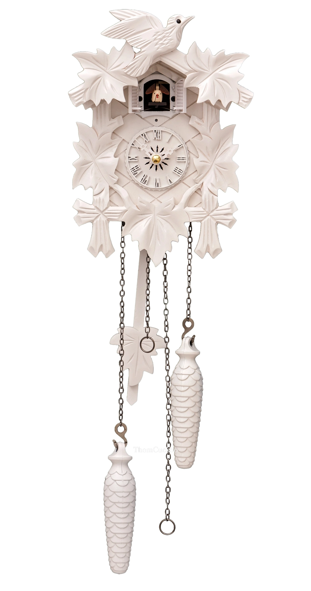 นาฬิกากุ๊กกูเยอรมัน Black Forest Germany ระบบ Quartz พร้อมเสียงดนตรี ลายใบไม้และนกแกะสลัก รหัสสินค้า 0003