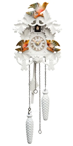 นาฬิกากุ๊กกูเยอรมัน Black Forest Germany ระบบ Quartz พร้อมเสียงดนตรี ลายใบไม้และนกแกะสลัก รหัสสินค้า 0025