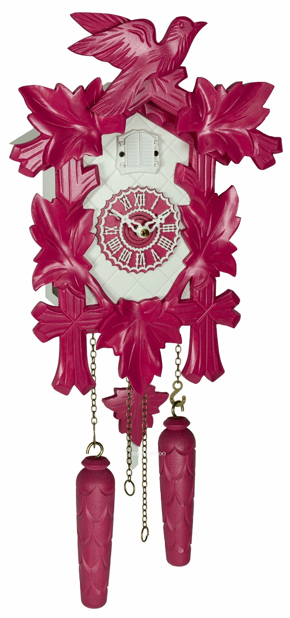 นาฬิกากุ๊กกูเยอรมัน Black Forest Germany ระบบ Quartz พร้อมเสียงดนตรี ลายใบไม้และนกแกะสลัก รหัสสินค้า 0105