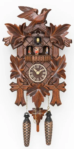 นาฬิกากุ๊กกูเยอรมัน Black Forest Germany ระบบ Quartz พร้อมเสียงดนตรี ลายใบไม้และนกแกะสลัก รหัสสินค้า 0163