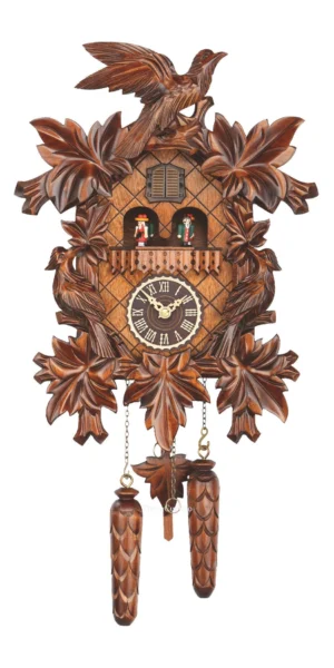 นาฬิกากุ๊กกูเยอรมัน Black Forest Germany ระบบ Quartz พร้อมเสียงดนตรี ลายใบไม้และนกแกะสลัก รหัสสินค้า 0194