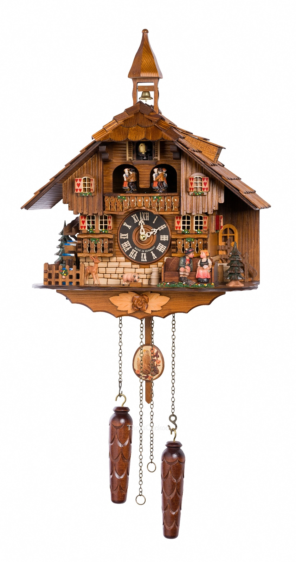 นาฬิกากุ๊กกูเยอรมัน Black Forest Germany ระบบ Quartz พร้อมเสียงดนตรี ธีมคู่รักโรแมนติก กังหันน้ำหมุนได้ รหัสสินค้า 0338
