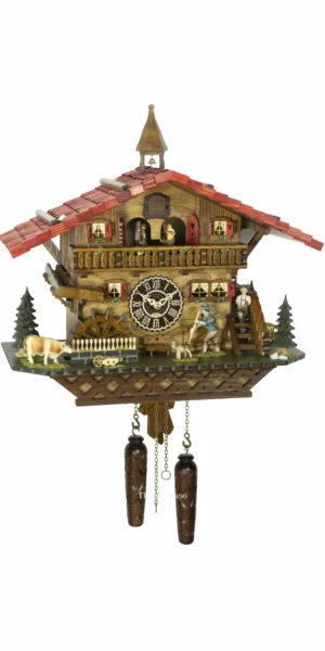 นาฬิกากุ๊กกูเยอรมัน Black Forest Germany ระบบ Quartz พร้อมเสียงดนตรี บ้าน Swiss Chalet กังหันน้ำหมุนได้ ตุ๊กตาเต้นระบำ นักเดินป่าเคลื่อนไหว รหัสสินค้า 0327