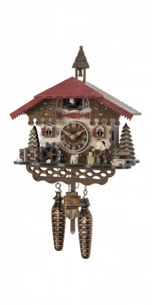 นาฬิกากุ๊กกูเยอรมัน Black Forest Germany ระบบ Quartz พร้อมเสียงดนตรี บ้าน Swiss Chalet กังหันน้ำหมุนได้ รหัสสินค้า 0200