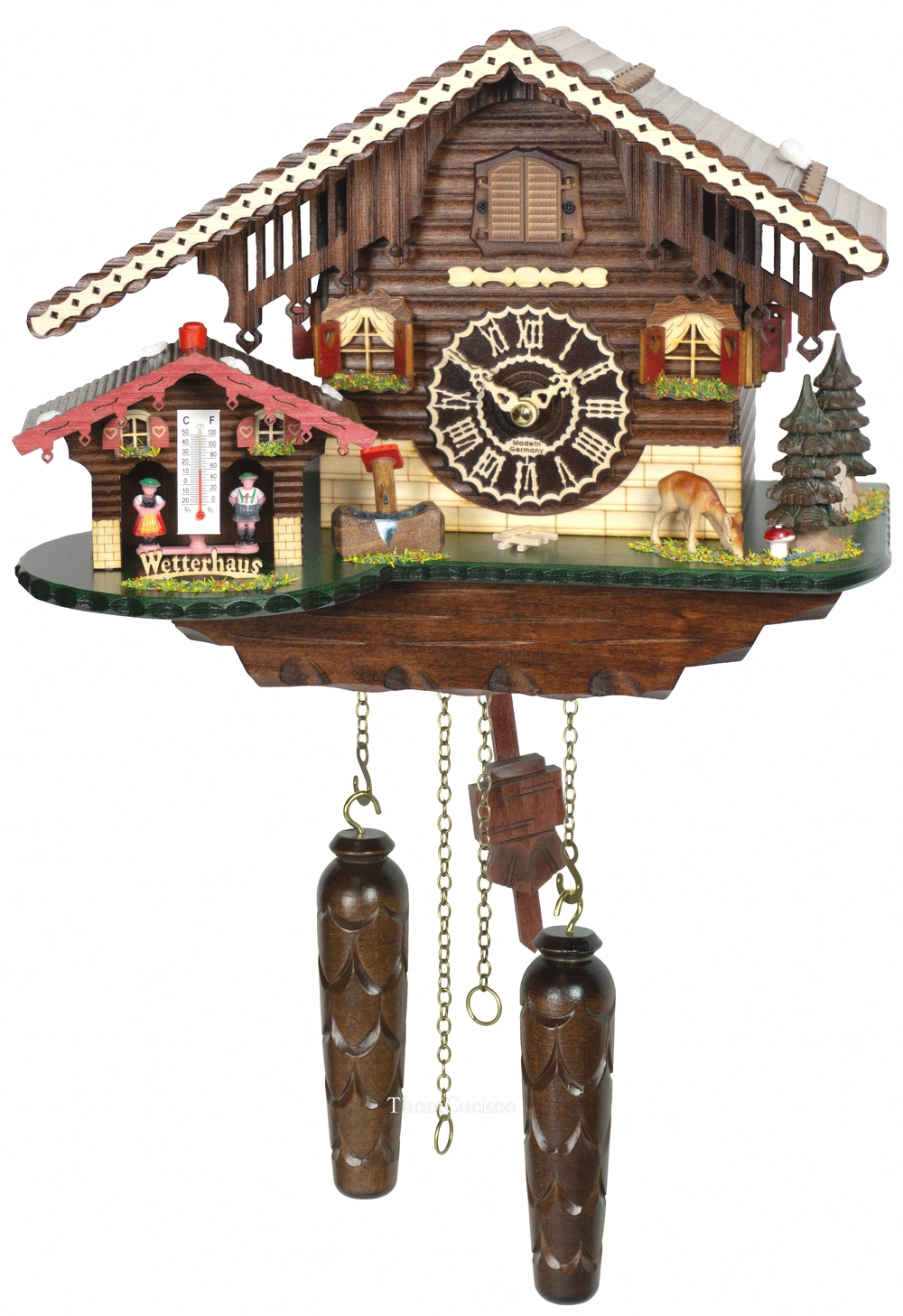 นาฬิกากุ๊กกูเยอรมัน Black Forest Germany ระบบ Quartz พร้อมเสียงดนตรี บ้านพยากรณ์อากาศ รหัสสินค้า 0154