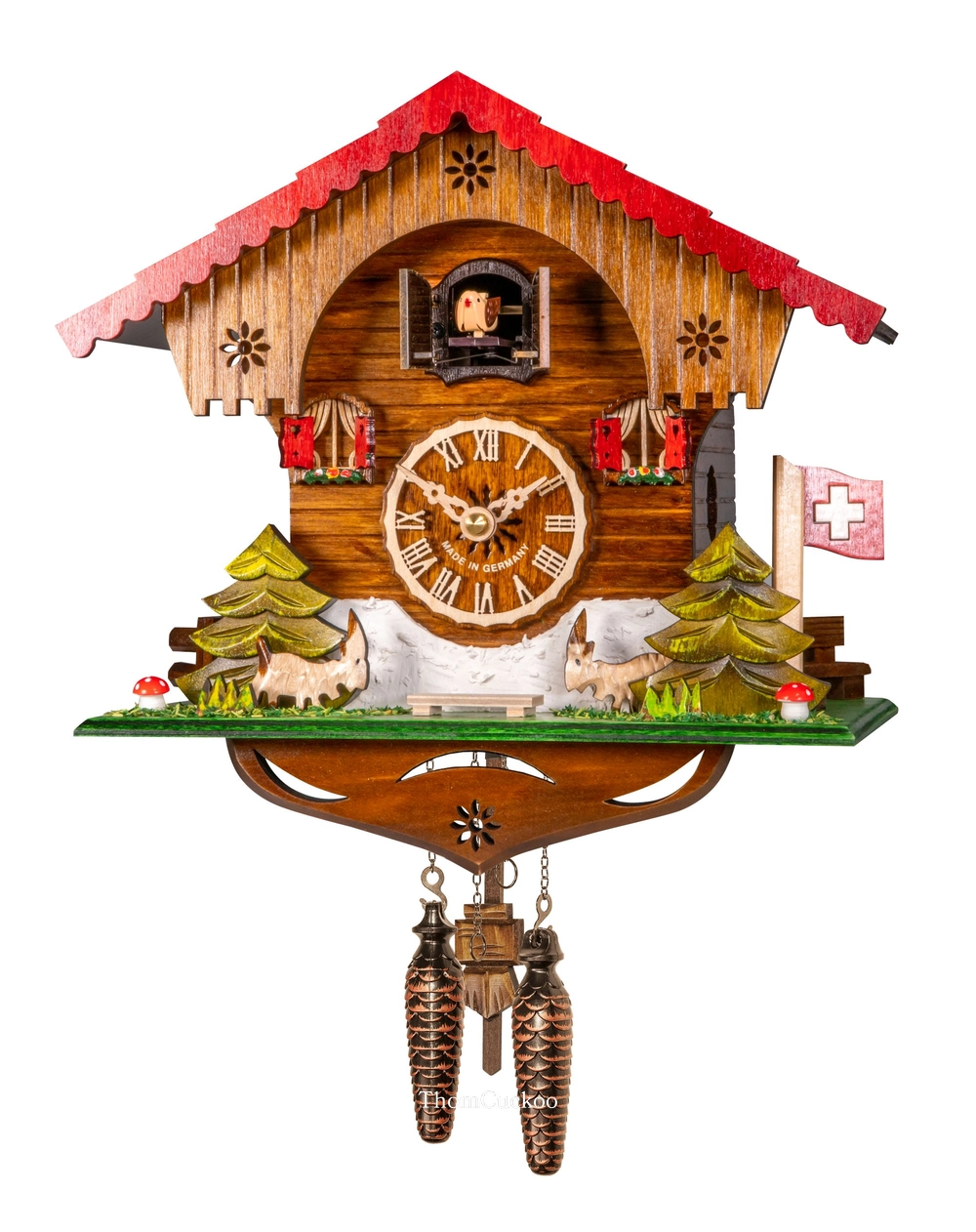 นาฬิกากุ๊กกูเยอรมัน Black Forest Germany ระบบ Quartz บ้าน Swiss Chalet รหัสสินค้า 0367